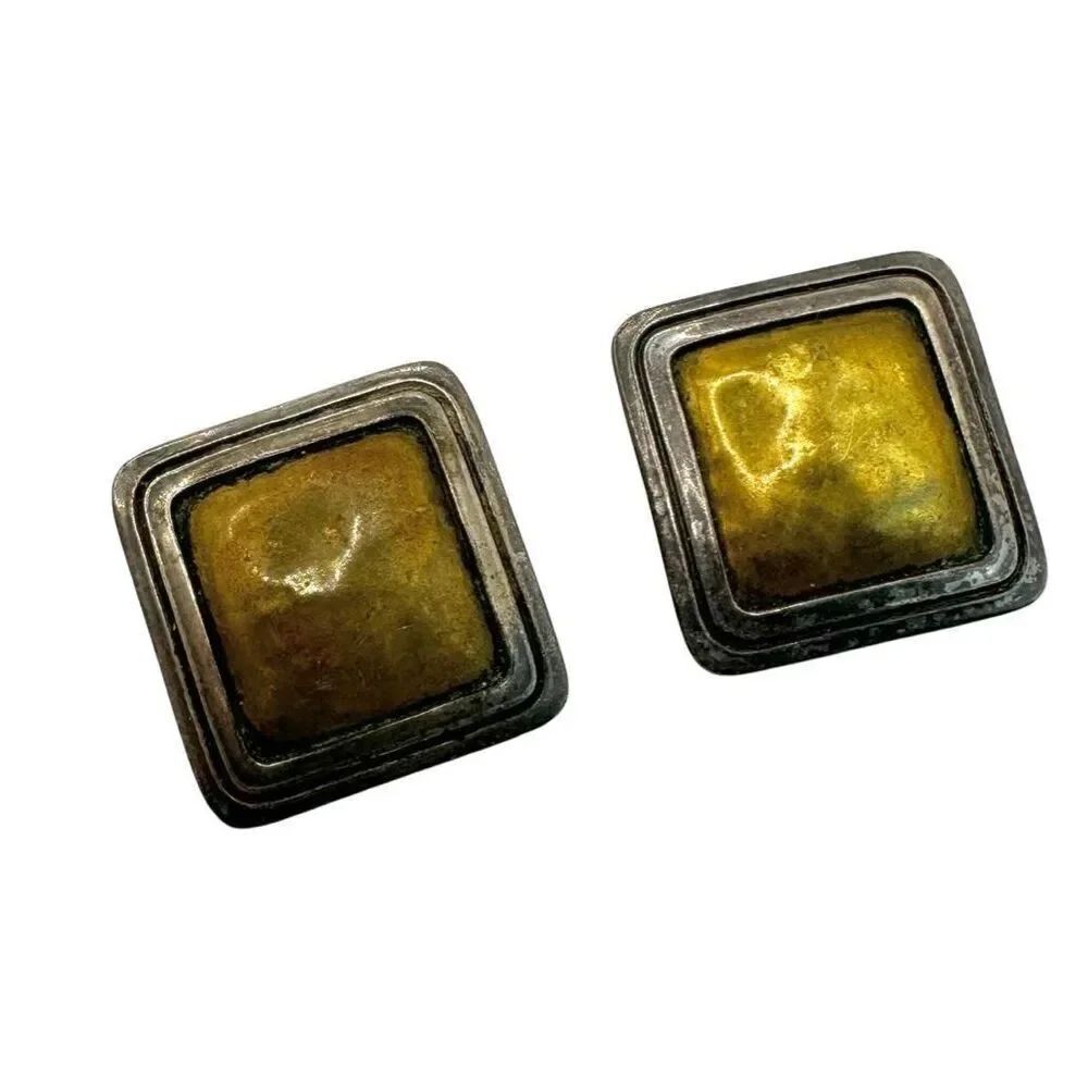 Rare-Collectable Retired James Avery Sterling Silver Brass Square Earrings
